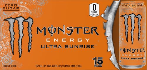 Monster Energy Ultra Sunrise, Sugar Free Energy Drink, 16 Fl Oz (Pack of 15)