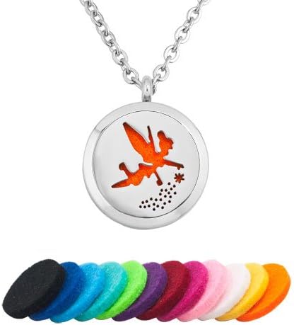 CaJoYo Fairy Aromatherapy Diffuser Locket Pendant Essential Oil Necklace for Women Stainless Steel Refill Pads