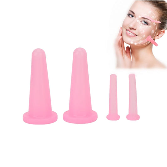 Dioche 4pcs Facial Cupping Sets, Silicone Anti Cellulite Cup Vacuum Suction Massage Cups, Facial Suction Massage Cup Use Cellulite Treatment for Adults Home Use (Pink)
