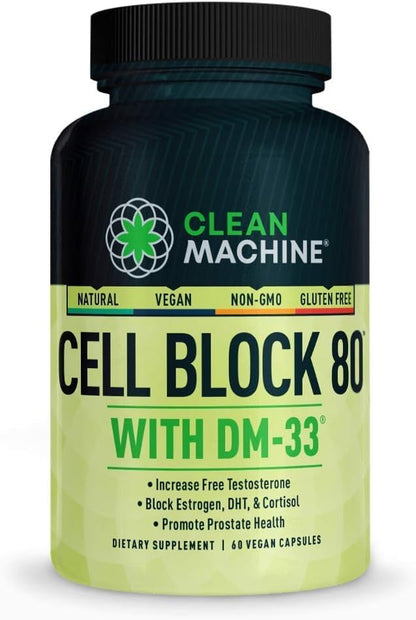 Cell Block 80 - Natural Vegan Testosterone Support Supplement, Estrogen, DHT & Cortisol Blocker - Prostate Health Supplement with KSM66 Ashwagandha - 60 Veggie caps