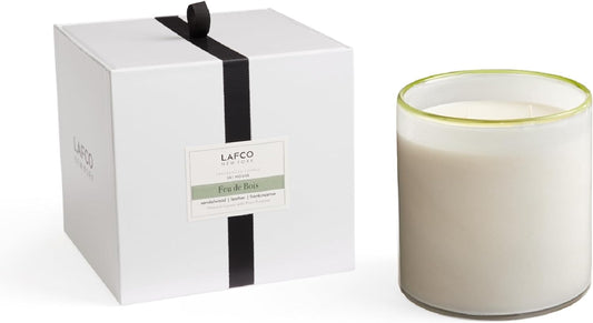 LAFCO New York Luxe 4-Wick Candle, Feu de Bois - 86 oz - 200-Hour Burn Time - Reusable, Hand Blown Glass Vessel - Made in The USA