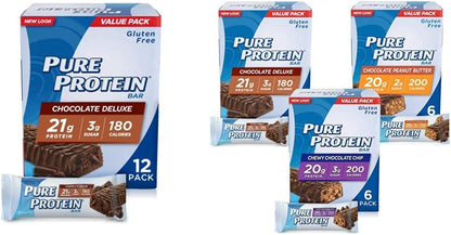 Pure Protein Bars, High Protein, Nutritious Snacks to Support Energy, Low Sugar, Gluten Free, Chocolate Deluxe and Variety Pack, 1.76 oz