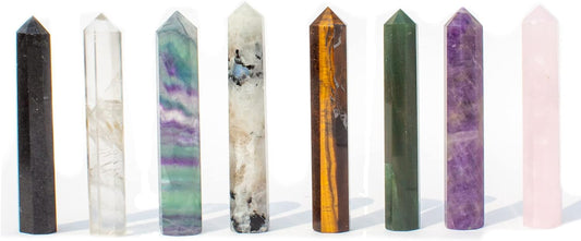 Healing Crystal Wand Points | 2" Octagonal Faceted Healing Crystal Set of 8 Real Crystals | Crystal Wand Set for Healing Meditation Reiki Crystal Decor & Chakra Therapy
