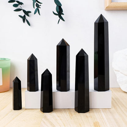 Apengshi Natural Obsidian Healing Crystal Tower 5.11-5.9" 6 Faceted Single Point Crystal Wand Relieves Anxiety Stress Balancing Chakra Purifying Crystal Home Decor Gift