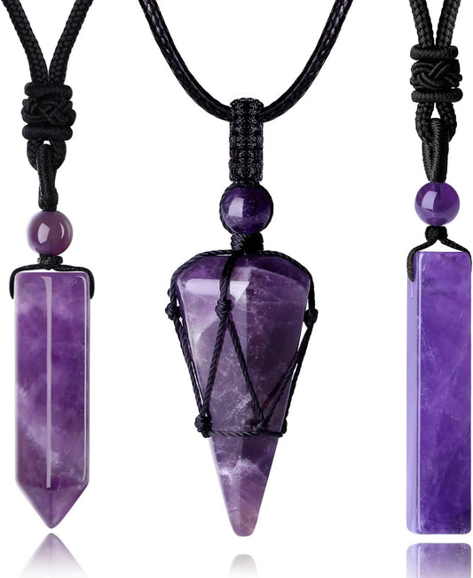 DUQGUHO Crystal Necklaces Set Healing Crystal Stones Black Adjustable Rope Natural Reiki Spiritual Gemstone Pendant Crystal Jewelry for Men Boy