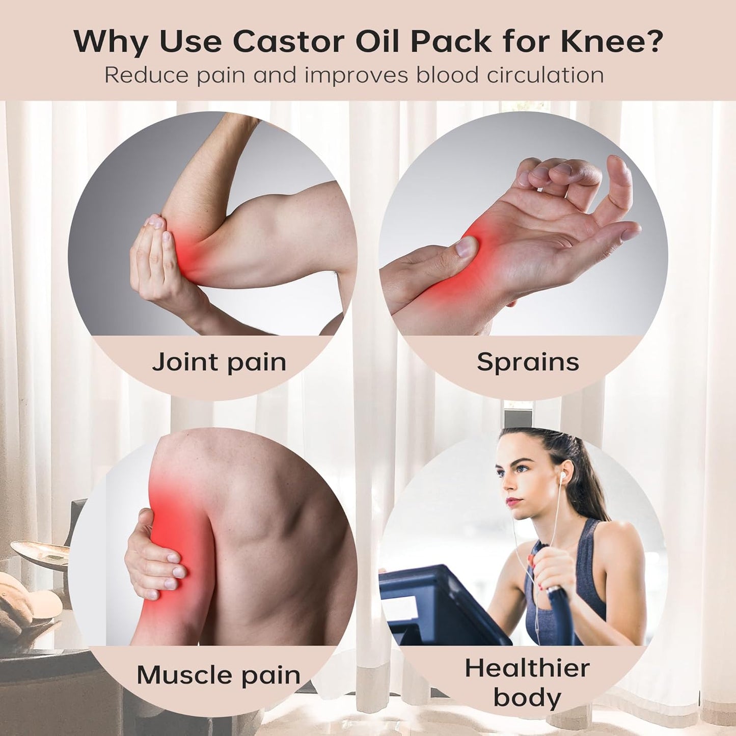 2 Pack Castor Oil Pack Wrap for Knee Organic Castor Oil Pack for knee Less Mess, Castor Oil Wrap Adjustable Elastic Strap Easy to Wash Caster Oil Packs