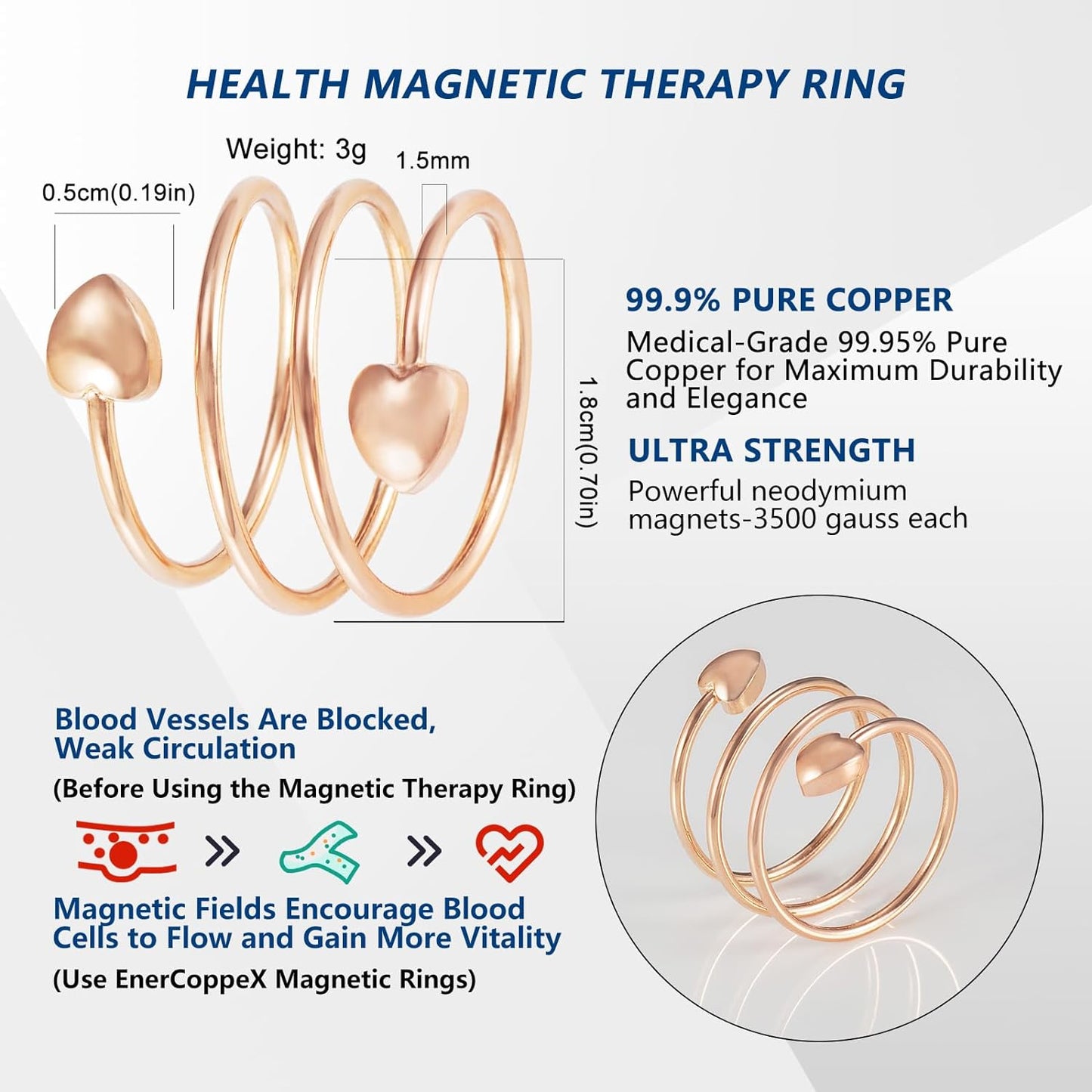 Copper Rings for Women for Arthritis and Joint, Men's Magnetic Therapy Rings Healing Copper Ring, Solid Copper Copper Ring for Fingers Thumb
