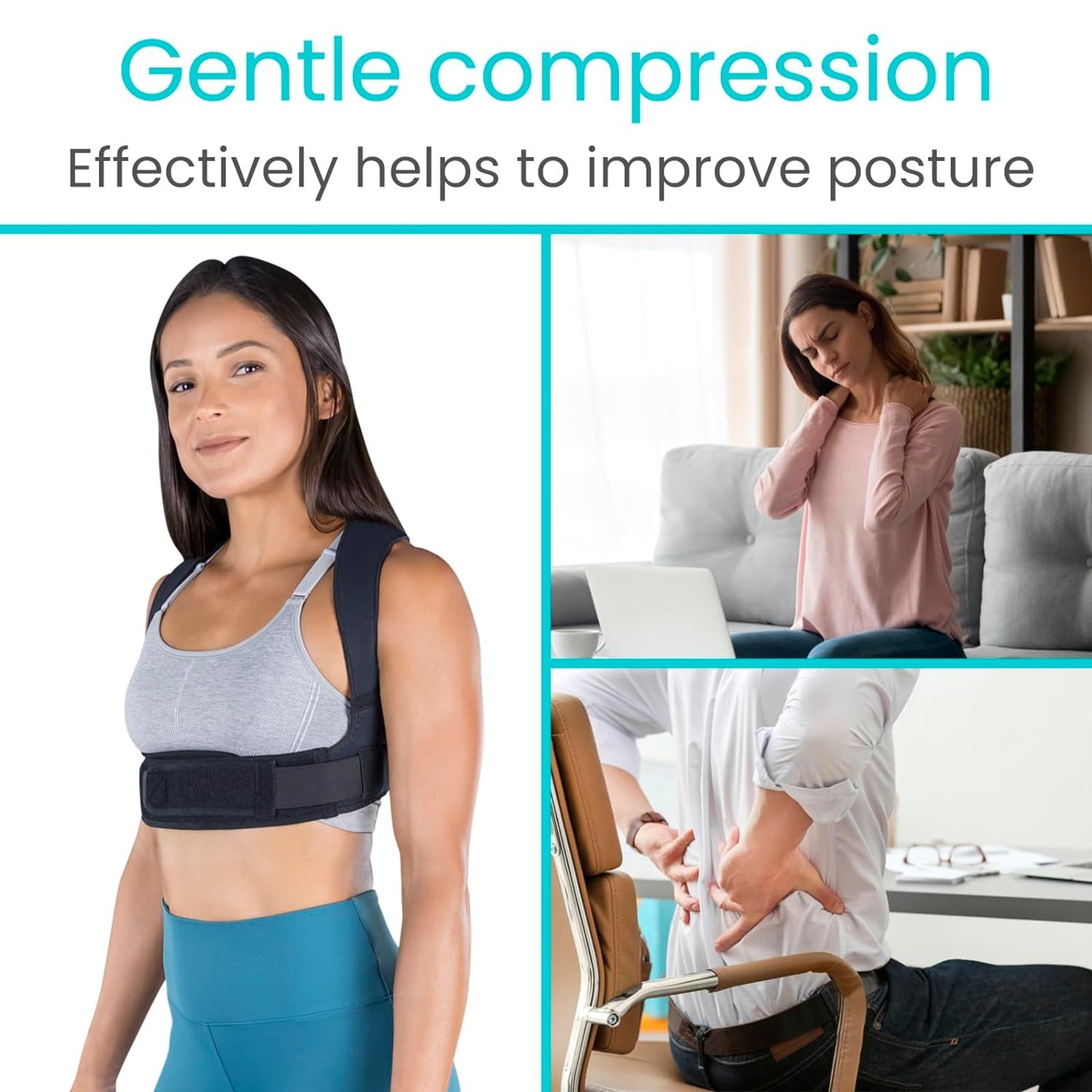 Vive Posture Corrector for Women & Men - Upper Back Brace for Kyphosis - Pain Relief for Neck & Shoulder - Adjustable Clavicle Support with Strap - Straightener for Rounded & Hunchback (28.5" - 42")