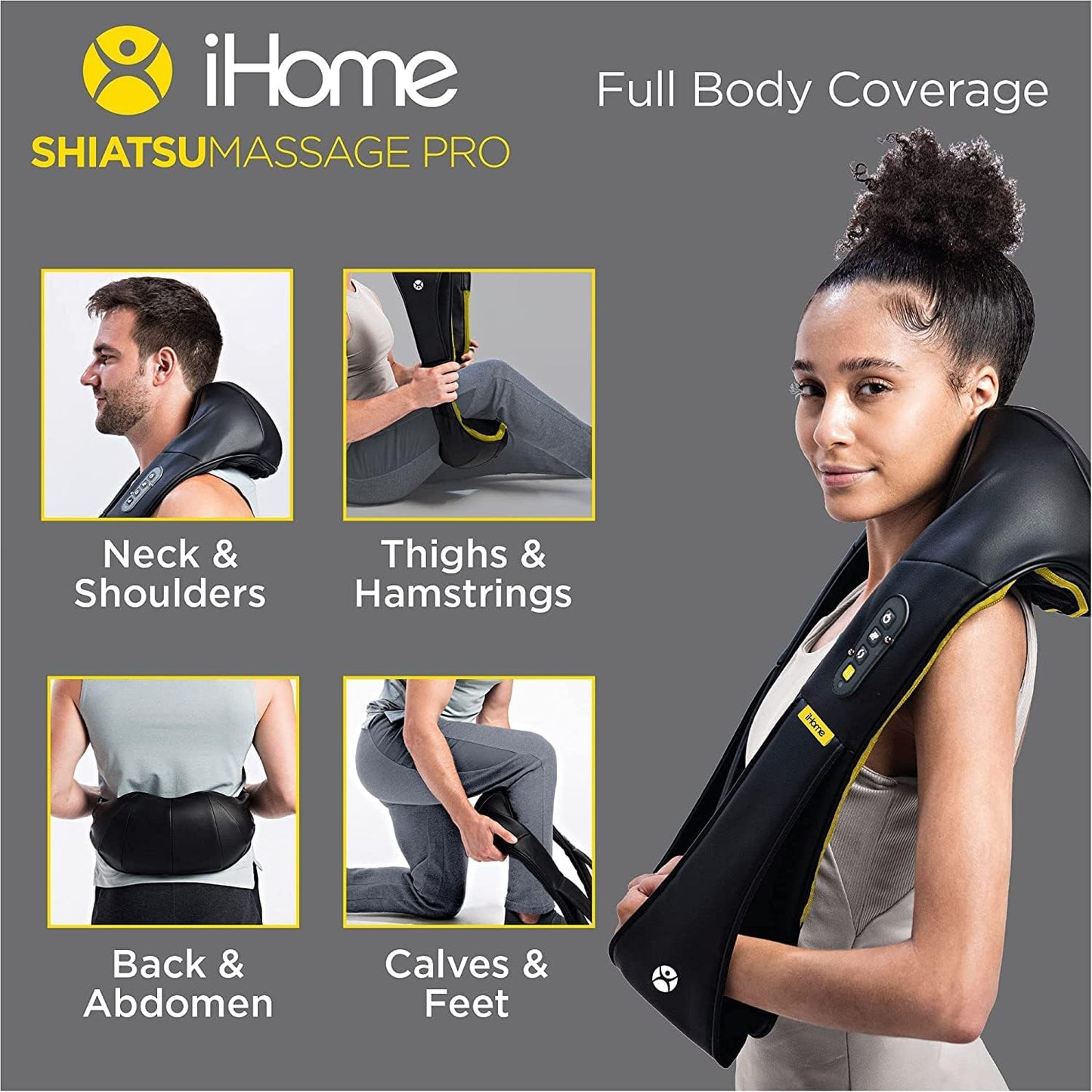iHome Shiatsu Pro Neck and Back Massager with Heat for Pain, Anxiety, and Stress Relief, Soothing Shoulder and Body Massager, Deep Tissue Massager for Leg and Foot Pain, at The Office, Home and Gym