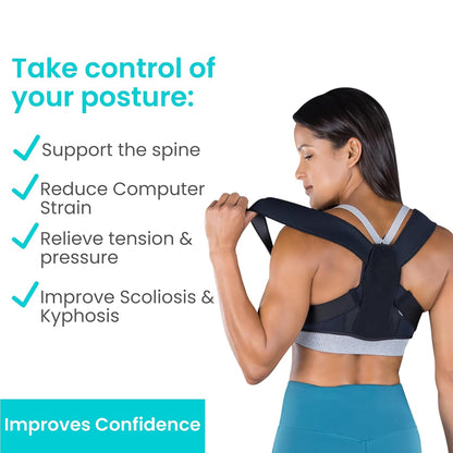 Vive Posture Corrector for Women & Men - Upper Back Brace for Kyphosis - Pain Relief for Neck & Shoulder - Adjustable Clavicle Support with Strap - Straightener for Rounded & Hunchback (28.5" - 42")