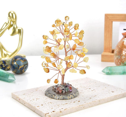 Crystal Tree, Amethyst Stone Natural Reiki Crystals Gemstone 7 Chakra Healing Crystal,Money Tree,Home Office Desk Crystal Decor Reiki Luck Crystal Gift (Yellow)