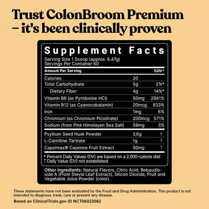 ColonBroom Premium Psyllium Husk Powder (Strawberry, 60 Servings) (Premium Powder)