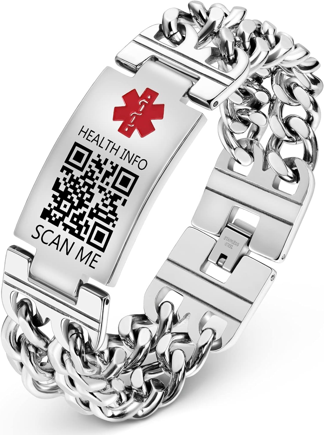 Upgraded Medical Bracelets Men Women with QR Code Medical Alert ID Bracelets - Titanium Steel Wristband Fits Wrists Up 8''-10'' - More Space Custom Emergency Medical ID Info