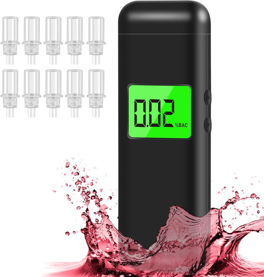 Vminno Breathalyzer, Professional-Grade Accuracy Rechargeable Breathalyzer for Alcohol, Personal Breath Breathalyzer Tester with Memory and Warning Function for Home Party Use (10 Mouthpieces)