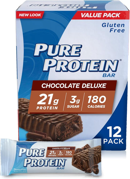 Pure Protein Bars, High Protein, Nutritious Snacks to Support Energy, Low Sugar, Gluten Free, Chocolate Deluxe and Variety Pack, 1.76 oz
