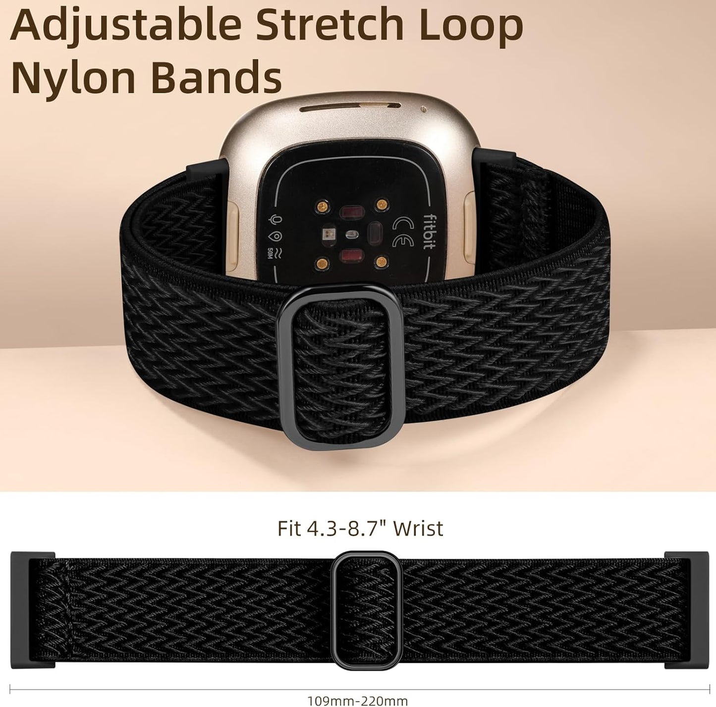 Maledan Elastic Band Compatible with Fitbit Versa 3/ Sense 2/ Sense/Versa 4 Bands for Women Men, Sport Stretchy Breathable Sense 2 & Sense Bands Versa 3 and Versa 4 Watch Straps Replacement Wristband