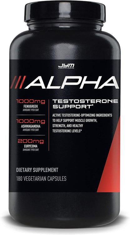 Alpha JYM Testosterone Support | Male Vitality, Hormone Optimization, Ashwagandha, Fenugreek, Eurycoma, Damiana, Quercetin, DIM | JYM Supplemental Science | 180 Vegetarian capsules