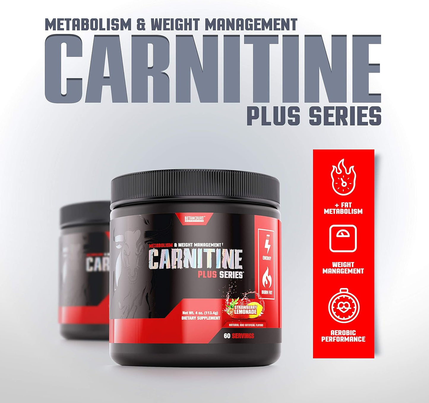 Betancourt Nutrition Carnitine Plus Metabolism & Weight Management Powder | L-Carnitine Blend for Energy & Recovery | 60 Servings (Strawberry Lemonade)