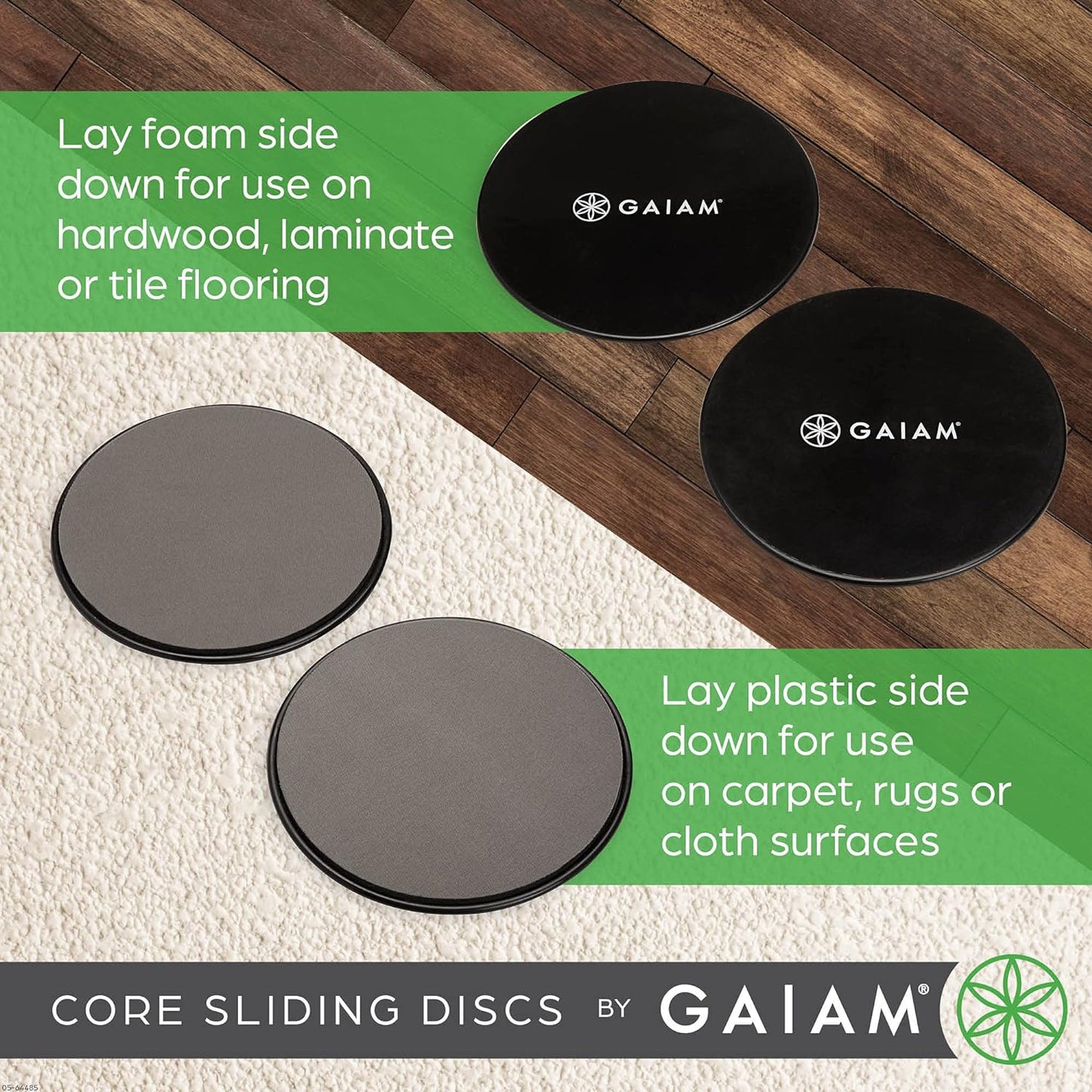 Gaiam Core Sliding Discs - Dual Sided Workout Sliders for Carpet & Hardwood Floor - Home Ab Pads Exercise Equipment Fitness Sliders for Women and Men, Grey/Black