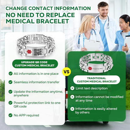 Upgraded Medical Bracelets Men Women with QR Code Medical Alert ID Bracelets - Titanium Steel Wristband Fits Wrists Up 8''-10'' - More Space Custom Emergency Medical ID Info