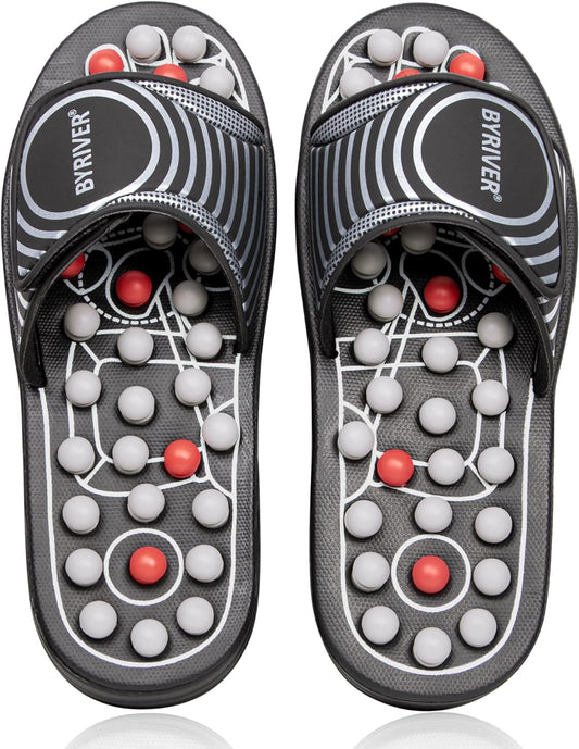 BYRIVER Foot Reflexology Tools Pressure Point Massage Mat Slippers Slides Sandals Shoes, Back Knee Feet Arch Heel Pain Tension Relief Products, Relaxation Gifts for Mom Dad Parents(02L)