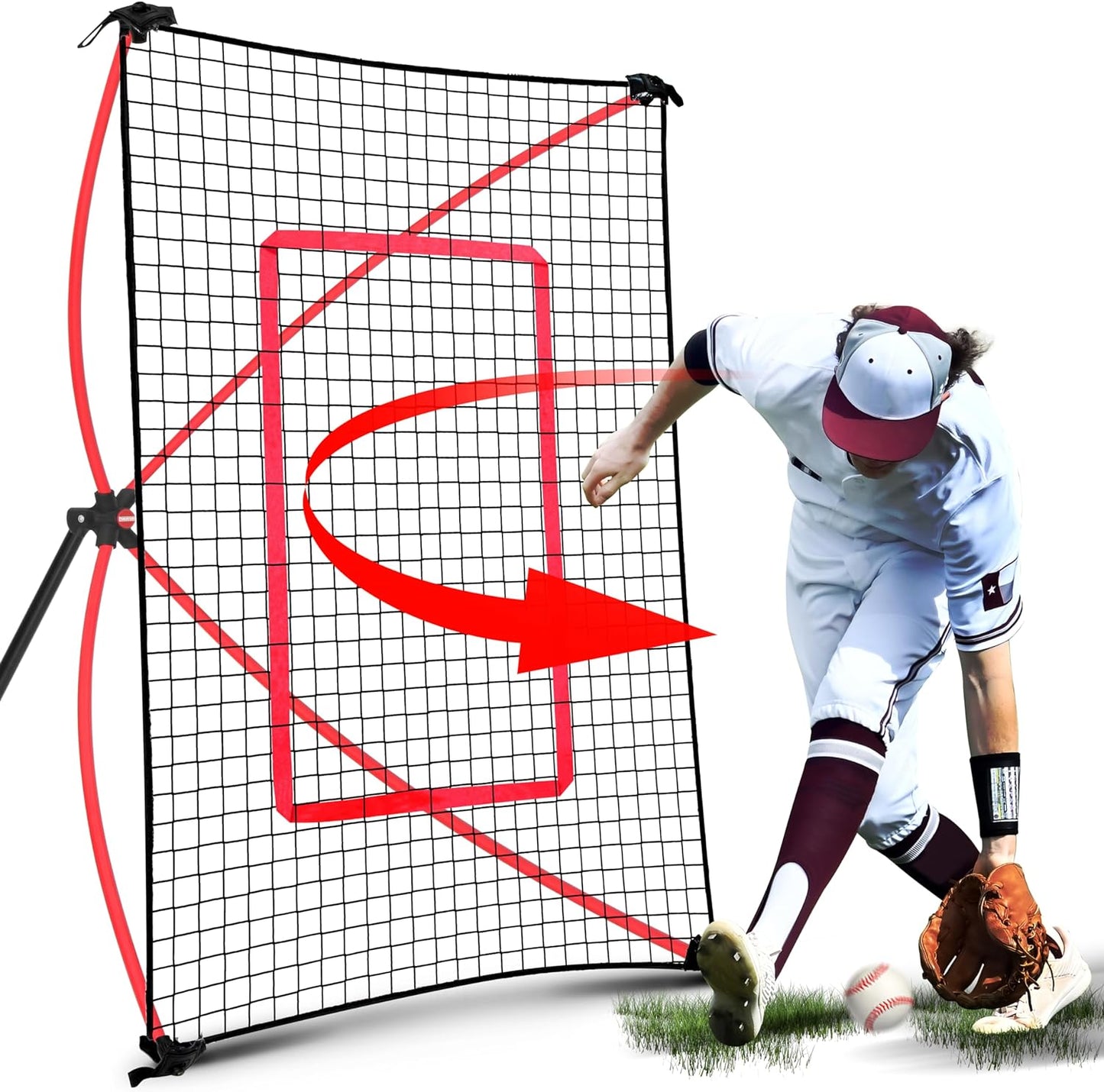 Baseball Kids Training Net - Pitch Back, Fielding Practice, Rebound, Throwing Return Exercise | Youth Sport Gifts, Softball Equipment & Gear, Black, One Size