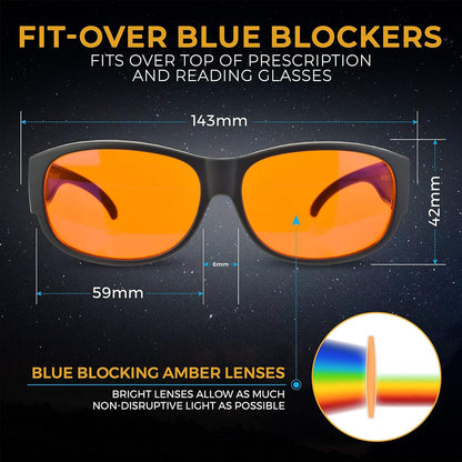 Fit Over 99.9% Blue Light Blocking Glasses for Sleep - Amber Nighttime Eyewear - Turn your Prescription & Reading Glasses Into World-Class Blue Blockers