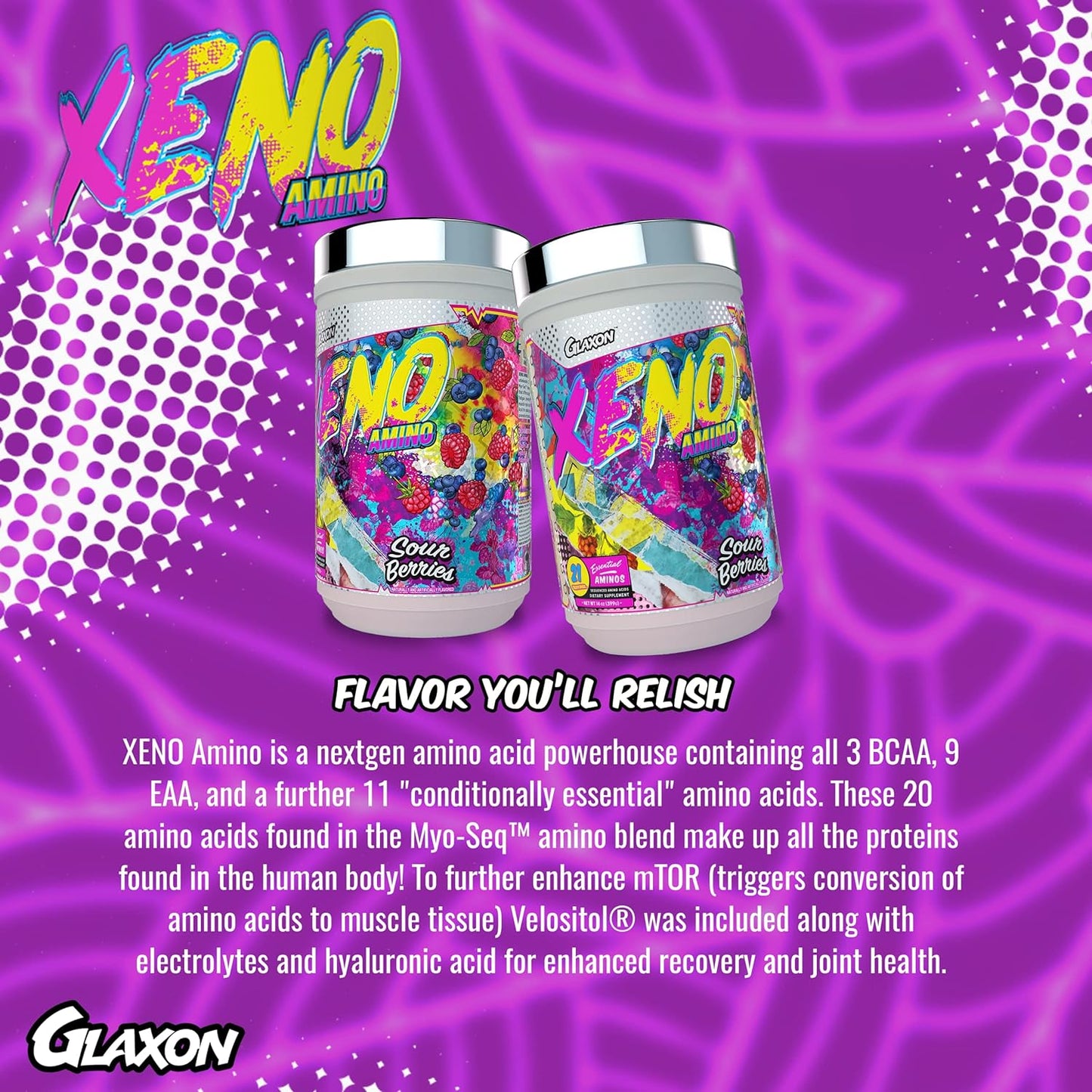 Glaxon Xeno Amino V3 Essential Sequenced Amino Acids – 10g of BCAA & EAA + Hydrating Electrolytes – Muscle Recovery & Joint Support for Men & Women – Great Taste (Sour Berries)