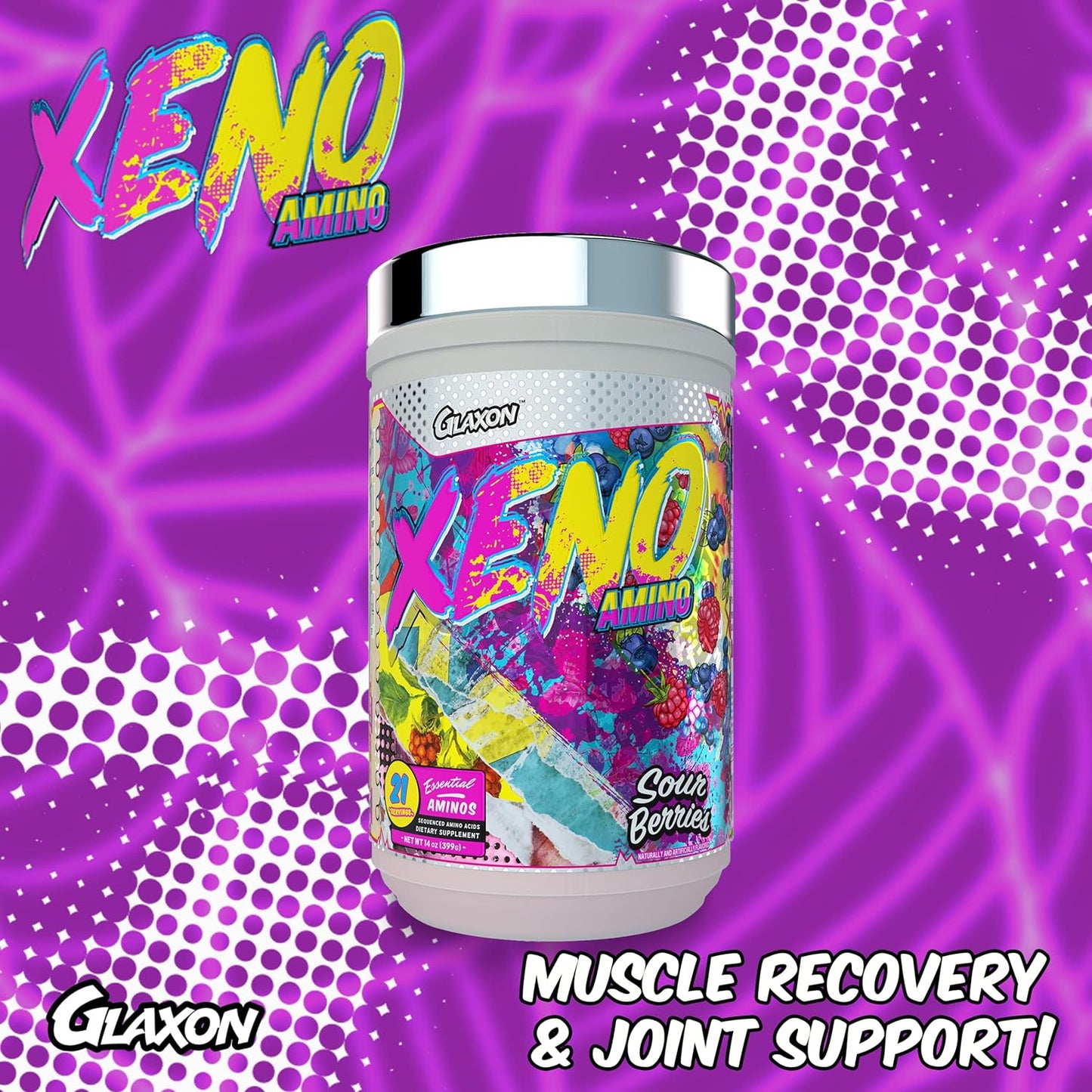 Glaxon Xeno Amino V3 Essential Sequenced Amino Acids – 10g of BCAA & EAA + Hydrating Electrolytes – Muscle Recovery & Joint Support for Men & Women – Great Taste (Sour Berries)